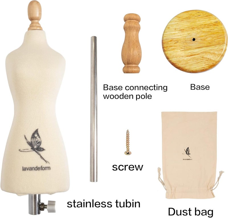 lavandeform Female Dress Form Mannequin(Not Full Size Body Height 9.6 inch for Sewing, 1/4 Size Mini Tailor Dressmaker Dummy for Pattern Making Fully Pinnable Mannequin with red Patch Set (1/4) - Image 3